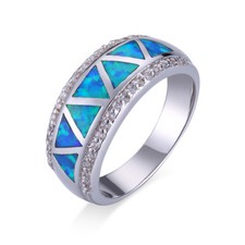 Ring Sterling Silber 925 Dreiecke aus Opal Feueropal blau u Zirkonia