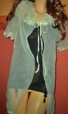 Süßes Vintage Nylon Mäntelchen Gr. 38 zartgelb doppelt Pin Up Mantel (B318)