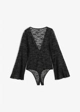 Langarmbody ouvert Gr. 44/46 Schwarz Damen Langarm-Body Dessous Nachtwäsche Neu*