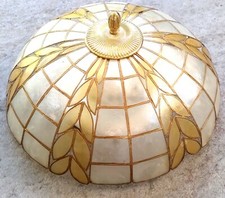 Dekorative Deckenleuchte, Wandleuchte, Capiz Muscheln, 70er Jahre, Vintage, rund