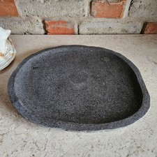 Vogeltränke Flache Schale Naturstein Schüssel Lavastein Topf Gefäß Haus Garten 