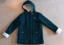 *NEU* Vertbaudet Mädchen Wintermantel in dunkelgrün, Wollmix, Fell, Gr. 152,