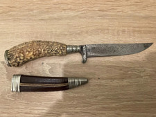 Antikes Trachtenmesser Jagdmesser Griff Hirschhorn ca. 1900  Lederscheide  (17)