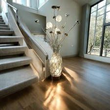 Moderne Halogen Stehleuchte Cosmea 5 flg. Alu-Drahtgeflecht Blumenleuchte Lampe