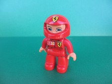Lego Duplo Figur Mann Rennfahrer Formel 1 roter Overall Helm Ferrari  (030123F1)