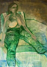 Malerin Brigitte Tietze Berlin Ölgemälde Frau Akt im Bett #314