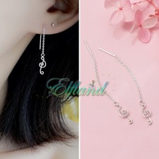 Echt 925 Sterling Silber *Ohrringe Ohrstecker Durchzieher * Musik Notenschlüssel