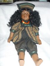 Puppe Porzellan dunkelhäutig Künstlerpuppe Alberon 80er 50 cm