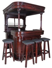 Englische Hausbar Antik Theke Massivholz Bartheke Kellerbar inkl. 4 Barhocker