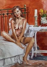 Aquarellbild Original 30x22 cm, die Frau rot