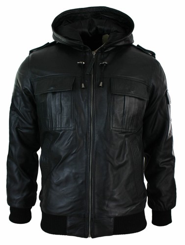 Herren leder jacke - schwarz, mit