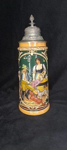 Alter bierkrug mit - bierkrug, zinndeckel