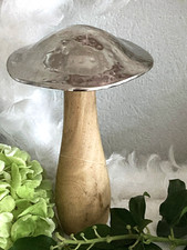 Großer Pilz Fliegenpilz Mango Holz Mangoholz Alu -Kappe Silber Tischdeko, 21 cm