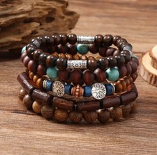 5er Set Armband Holzperlen mit elastischem Band in versch. Farben