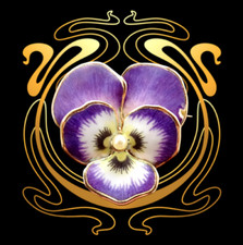 Krementz USA Stiefmütterchen Emallie Rosegold 14K & Perle Jugendstilbrosche 1910