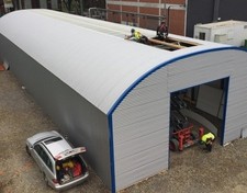 Gebrauchte Schnellbauhalle aus Stahlblech (Systemhalle, Lagerhalle) 10x25x5,50