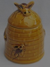 Honigtopf Honiggefäß Keramik in Form eines Bienenstocks mit Bienen braun Vintage