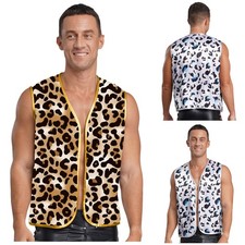 Herren Leopard Print Weste Flannel Weste offene Front Ärmellose Halloween Hippie