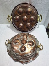 2  alte Kupfer Pfannen Pfanne Liwanzen Schnecken   Eier Pförtchen  Messinggriffe