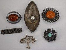 6 schöne Design Broschen Silber Vintage 60er70er Jahre Bernstein Butterscotch