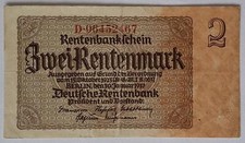 Dt. Reich 2 Rentenmark, Deutsche Rentenbank, Berlin 30. Januar 1937. gebraucht