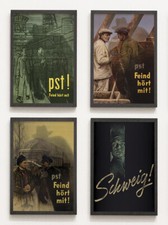 Set 4 Poster Spione Vorsicht bei Gesprächen Plakate Wehrmacht Spionage Militaria