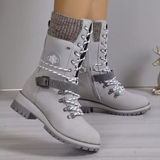 Damen Winter Schneestiefel Thermostiefel Mittlerer Schnürstiefel Wanderschuhe