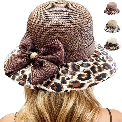 Leopardenmuster strohhut damen - leopardenmuster,