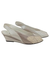 Bettini Moda Damen Slingback Pumps Gr. 36 Beige Elegant Keilabsatz Peep Toe