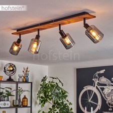Flur Wohn Schlaf Zimmer Raum Leuchten modern Decken Lampe Holz Glas Rauchfarben