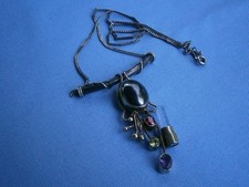 * ungewöhnliche 925 Sterling Silber Kette mit Hämatit, Bergkristall, Amethyst *