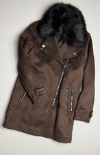 Amisu, Jacke, Mantel, Größe 34/XS, Braun, Wildleder Optik, Fellbesatz, Neu