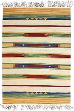 Moderner Kelim Teppich Samak – Handgewebt – Baumwolle – Gelb-Rot – Gestreift