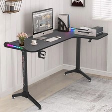 Gaming Tisch mit LED Beleuchtung Computertisch Eckschreibtisch Ergonomisch Tisch
