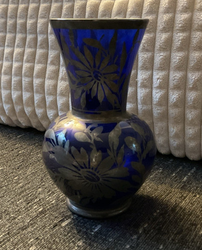 Vase kobaltglas silber blau - vase, /