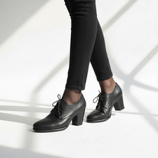 Hundred 100 Oxford Pumps 38 US 8 Damen Schwarz Leder Kappe Zehen Mid Blockabsatz