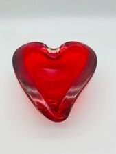 Vintage Glas Aschenbecher bunt Glaskunst Herzform Rot wohl Murano Ø 12cm