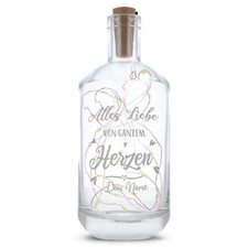 Flaschenlicht mit LED-Lichterkette und Gravur "Alles Liebe von ganzem Herzen"
