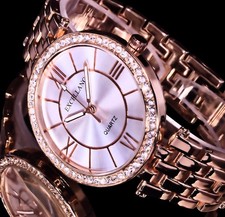 Excellanc Damen Armband Uhr Silber Rosegold Farben Metall Strass 17 B-Ware