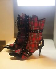 Stiefeletten high heels  schwarz lack schottischer Tartan  Gr. 42