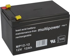 Blei-Gel Akku Multipower MP12-12 Batterie 12V 12Ah 4,8mm NP12-12 FG21202 WP12-12