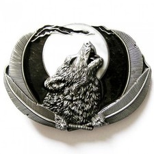 Buckle Wolf bei Vollmond, Indian, Western, Gürtelschnalle