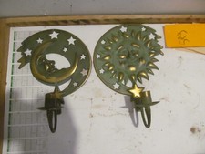 2 grosse Schmiedeeisen Kerzenständer Sonne Mond Metall Handarbeit ca. 27 cm lang