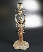 Original Jugendstil Kerzenhalter in Form einer Frau, Bronze, art nouveau