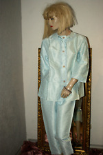 BAUMWOLLSATIN Glanz Pyjama*Negligee-Anzug Schlafanzug h`blau  BELLANETT neu 44