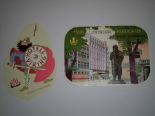 Norwegen Oslo 2 alte Hotel Kofferaufkleber Vintage Viking / Continental