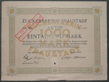 Zuckerfabrik Fraustadt 1921 1000 Mark
