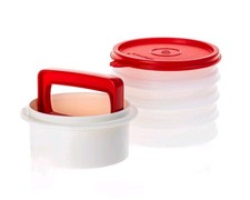 Tupperware Küchenhelfer Hamburger-Form Former Presse rot + Behälter