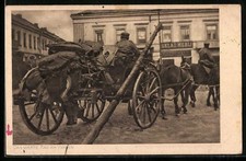 AK Das vierte Rad am Wagen, provisorisch repariertes Pferdegespann 1916 