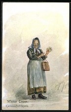 AK Wien, Wiener Typen - Kartenaufschlägering, Hellseherin mit Karten 